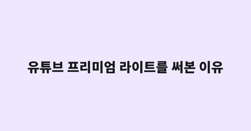 유튜브 프리미엄 라이트를 써본 이유